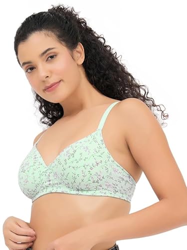 Clovia Women’s Green Cotton Printed T-Shirt Bra – Lightly Padded, Wire-Free, Full-Cup Comfort